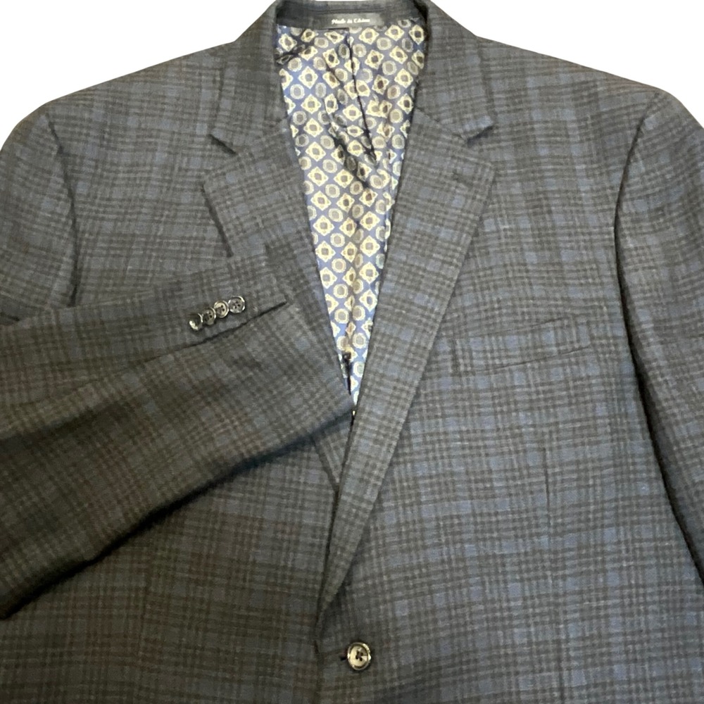 Vtg Michael Kors Mens Plaid Wool Tweed Blazer Jacket‎ 48L Navy for Heinz Healeys